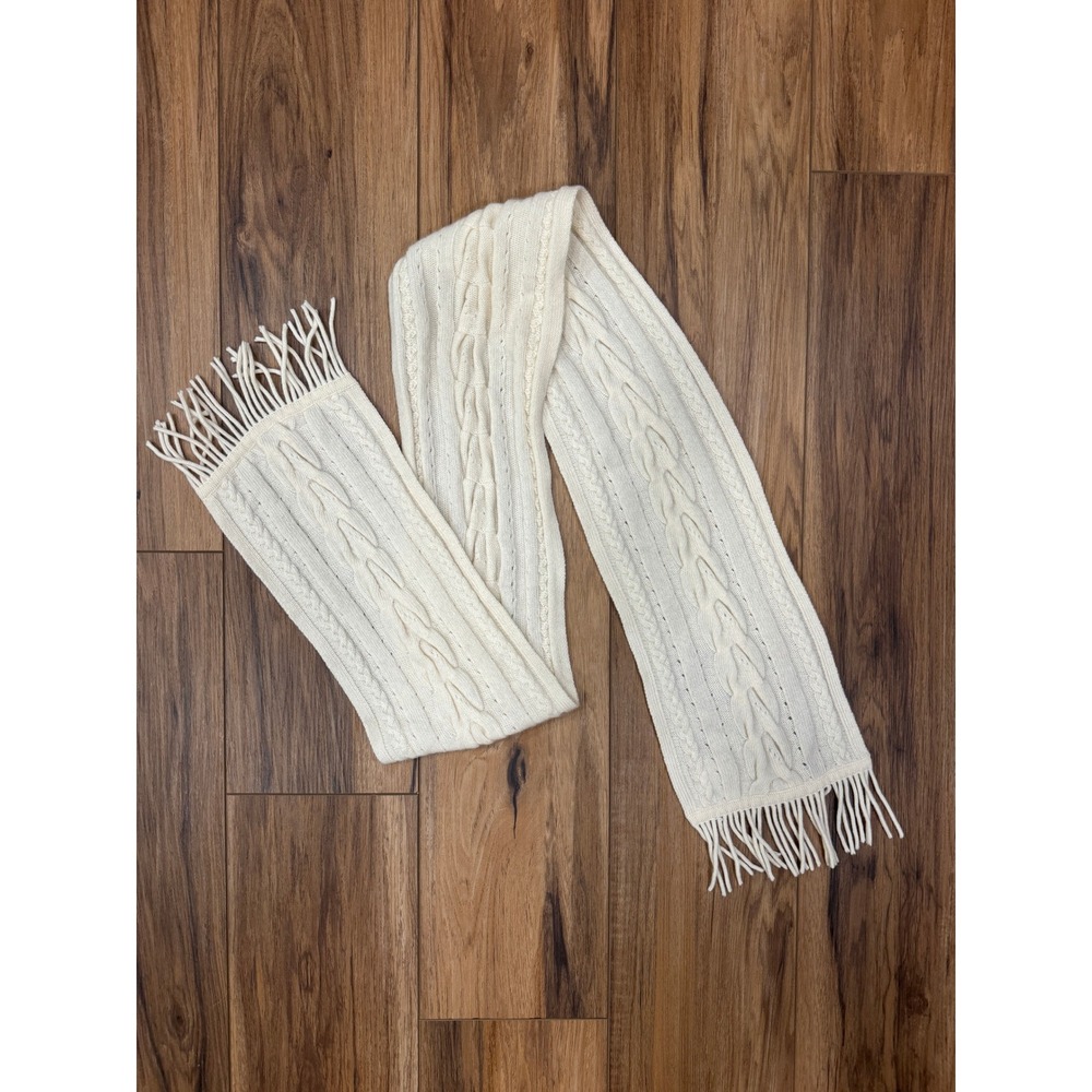 Nordstrom 100% Cashmere Scarf Cream Cable Knit Fringe Winter Wrap